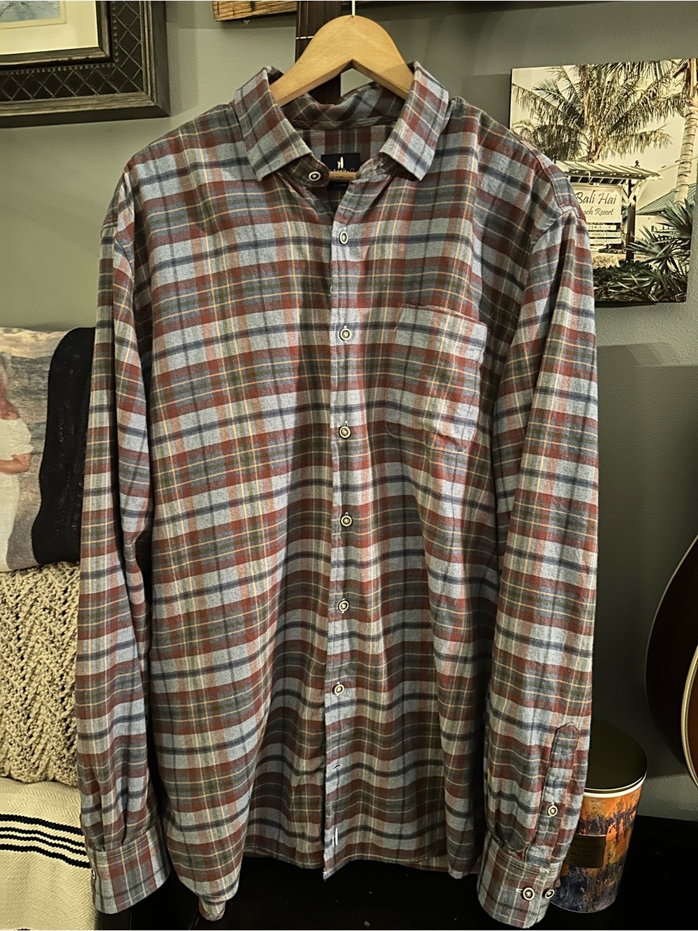 johnnie-O Men's Plaid Button-Down Shirt in Olive Green and Rust